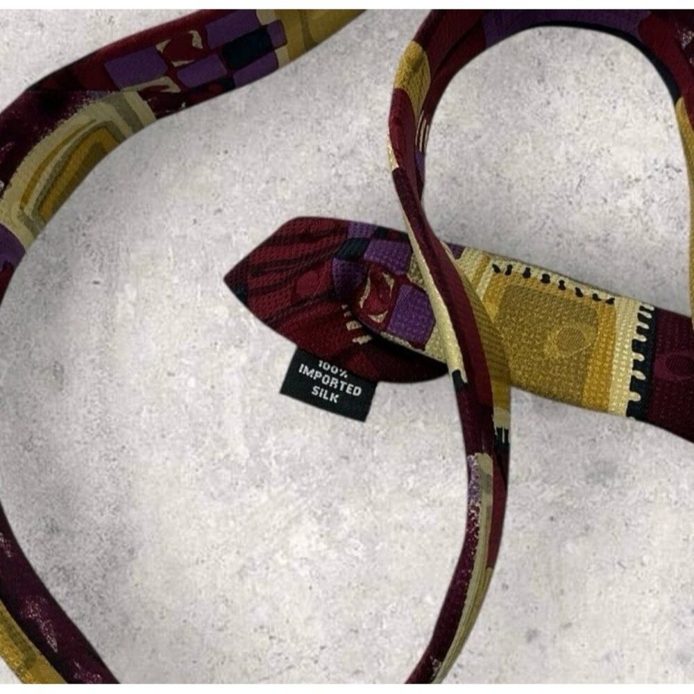 TED LAPIDUS Silk Tie USA Purple Burgundy Geometric W:3.8" EUC - Picture 3 of 6